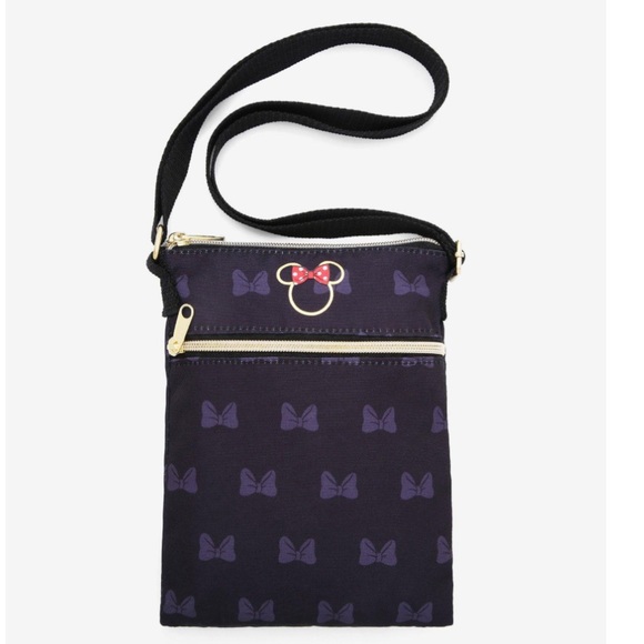 NWT Loungefly Disney Minnie Mouse Gold and Black Passport Crossbody Bag - Picture 2 of 5